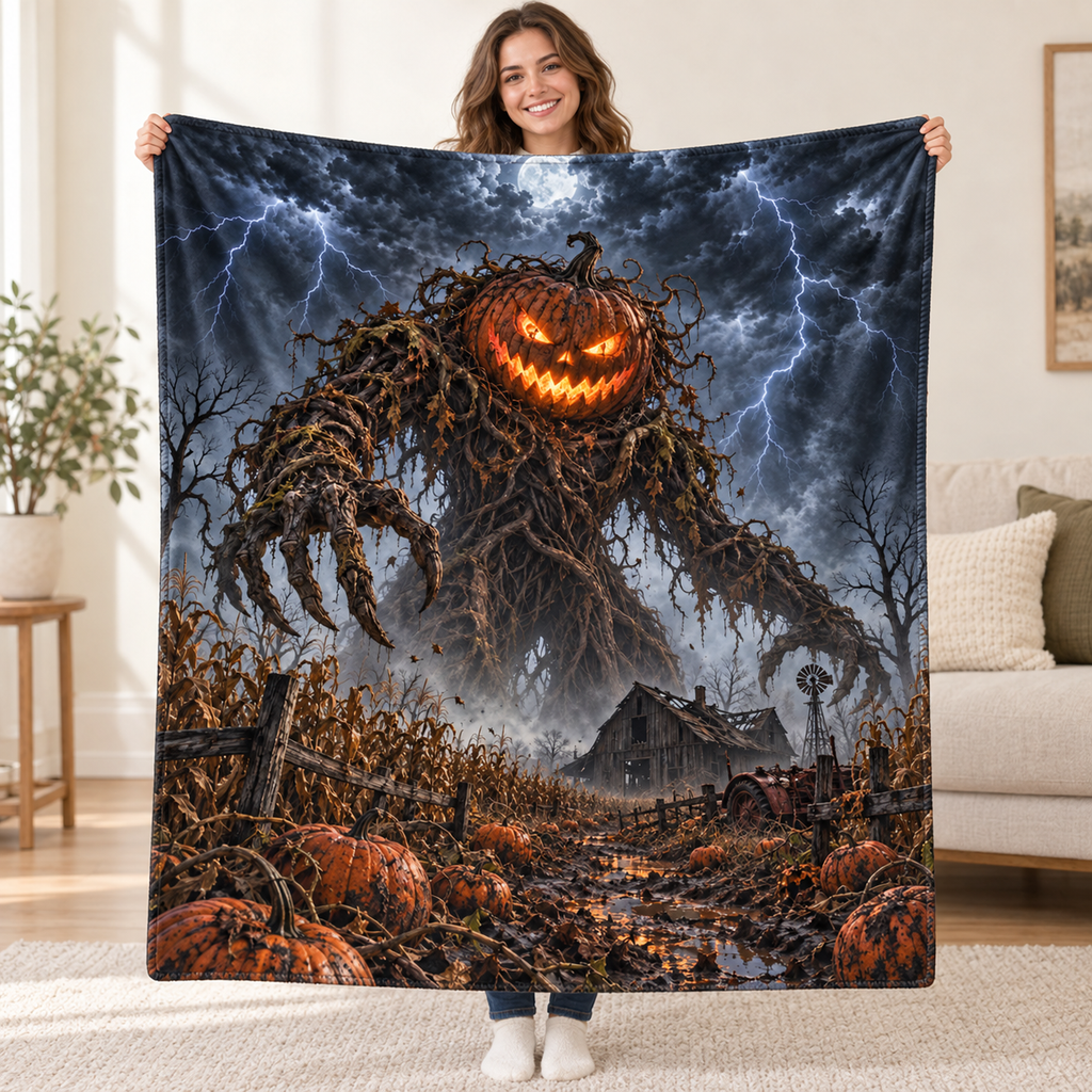 Pumpkin King blanket, held open
