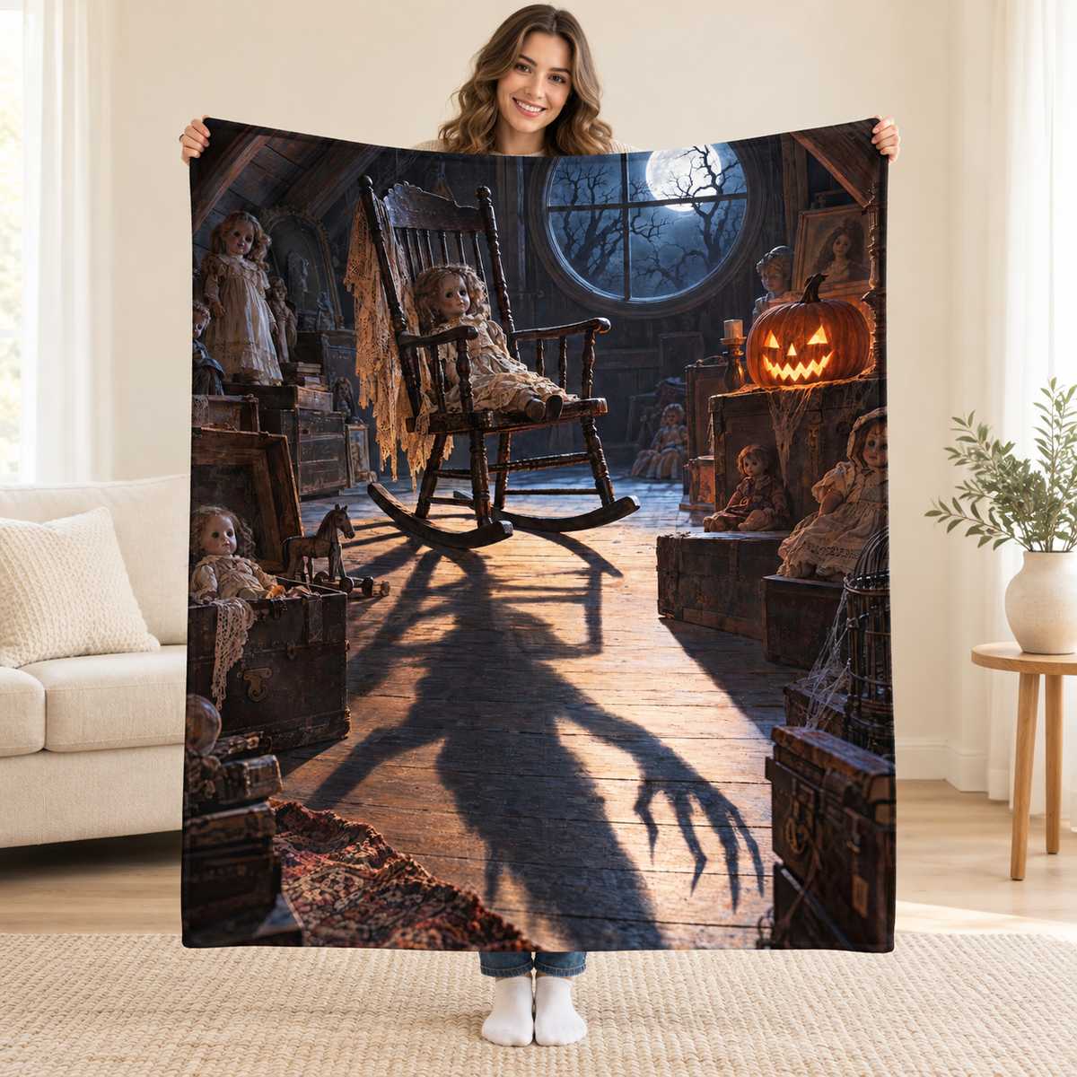 Attic Dolls blanket, held open