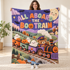 Boo Train blanket, held open