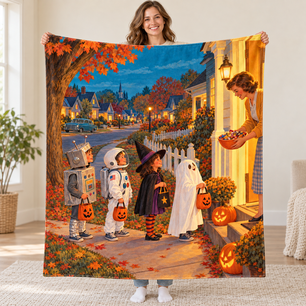 Porchlight Parade blanket, held open
