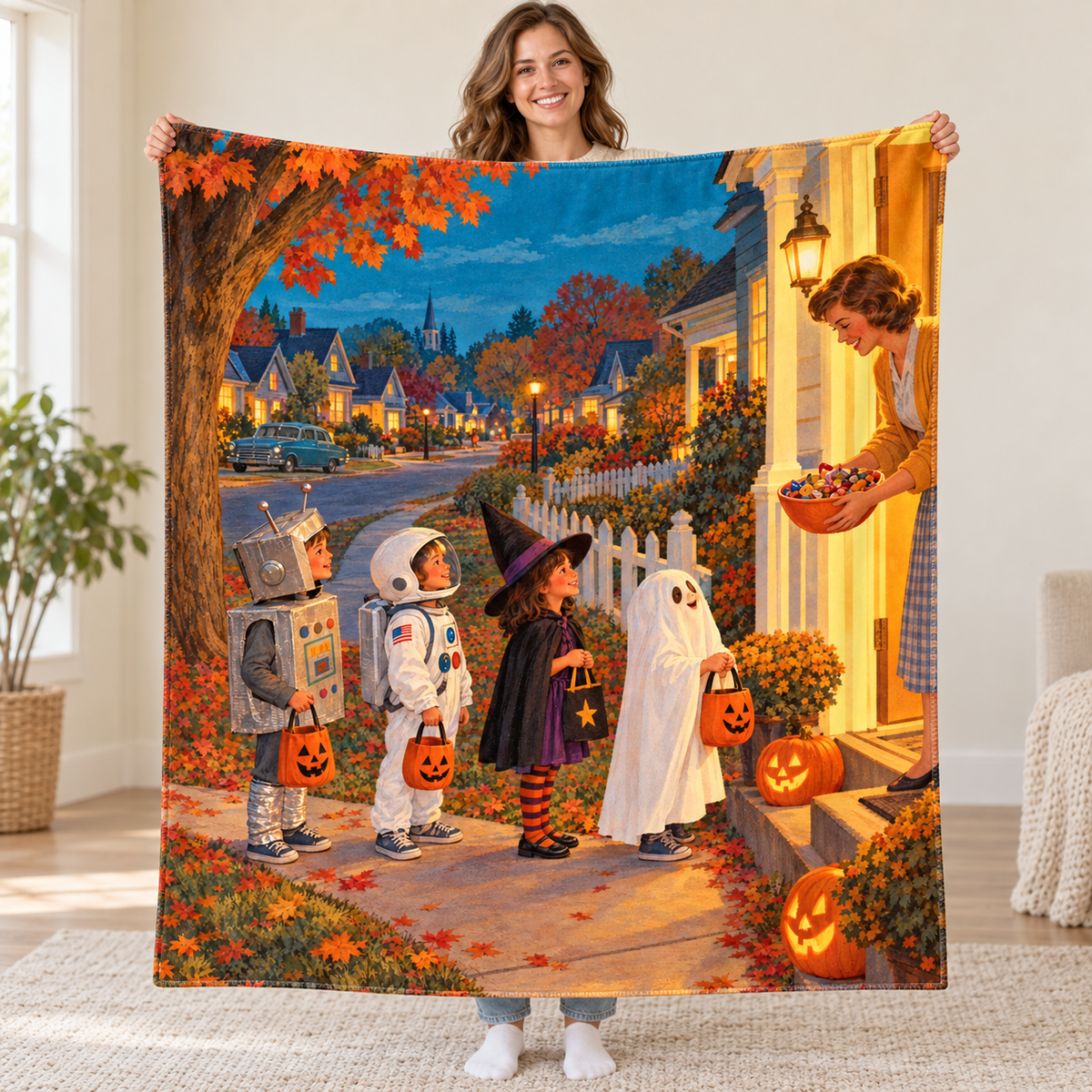 Porchlight Parade blanket, held open