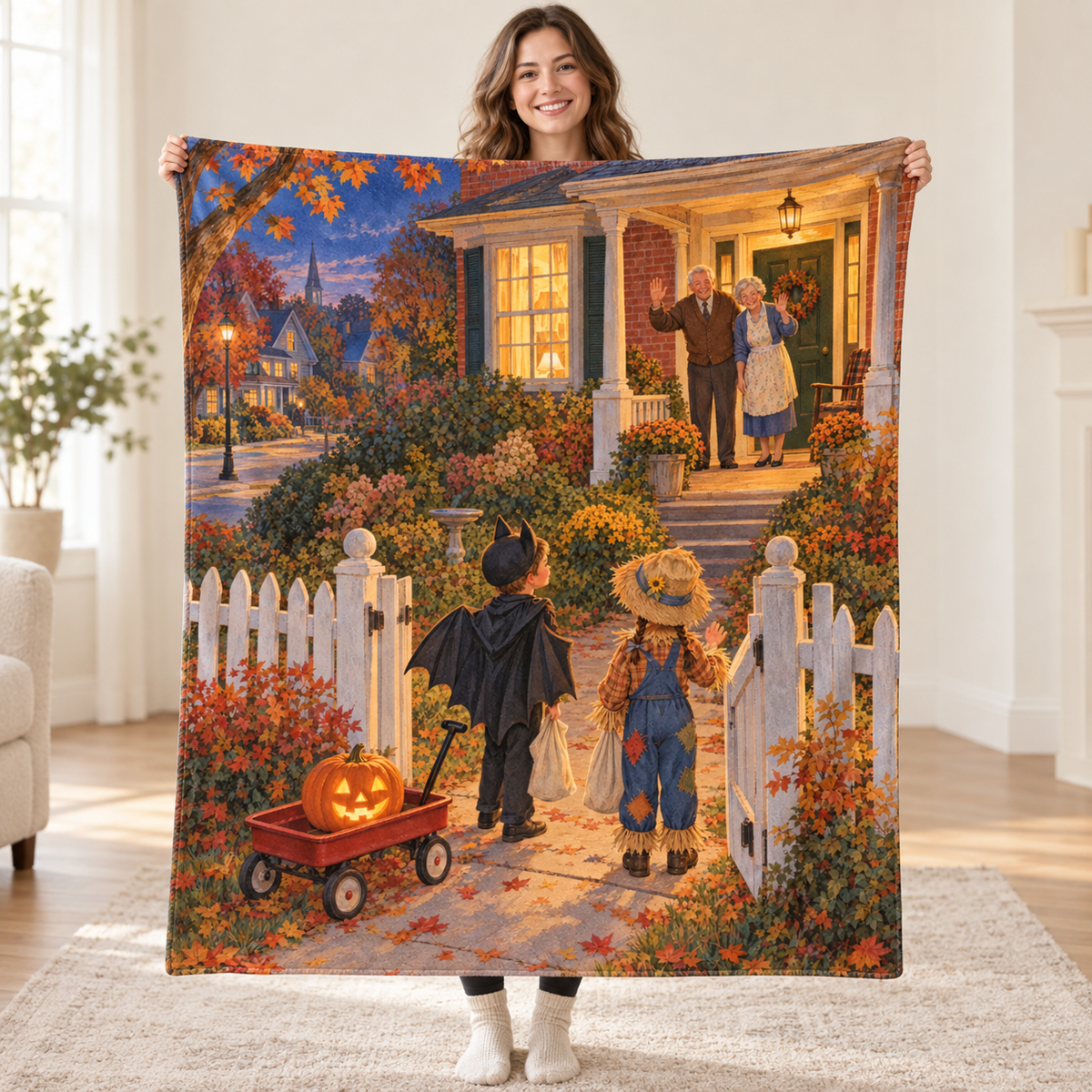Last House on Maple blanket, held open