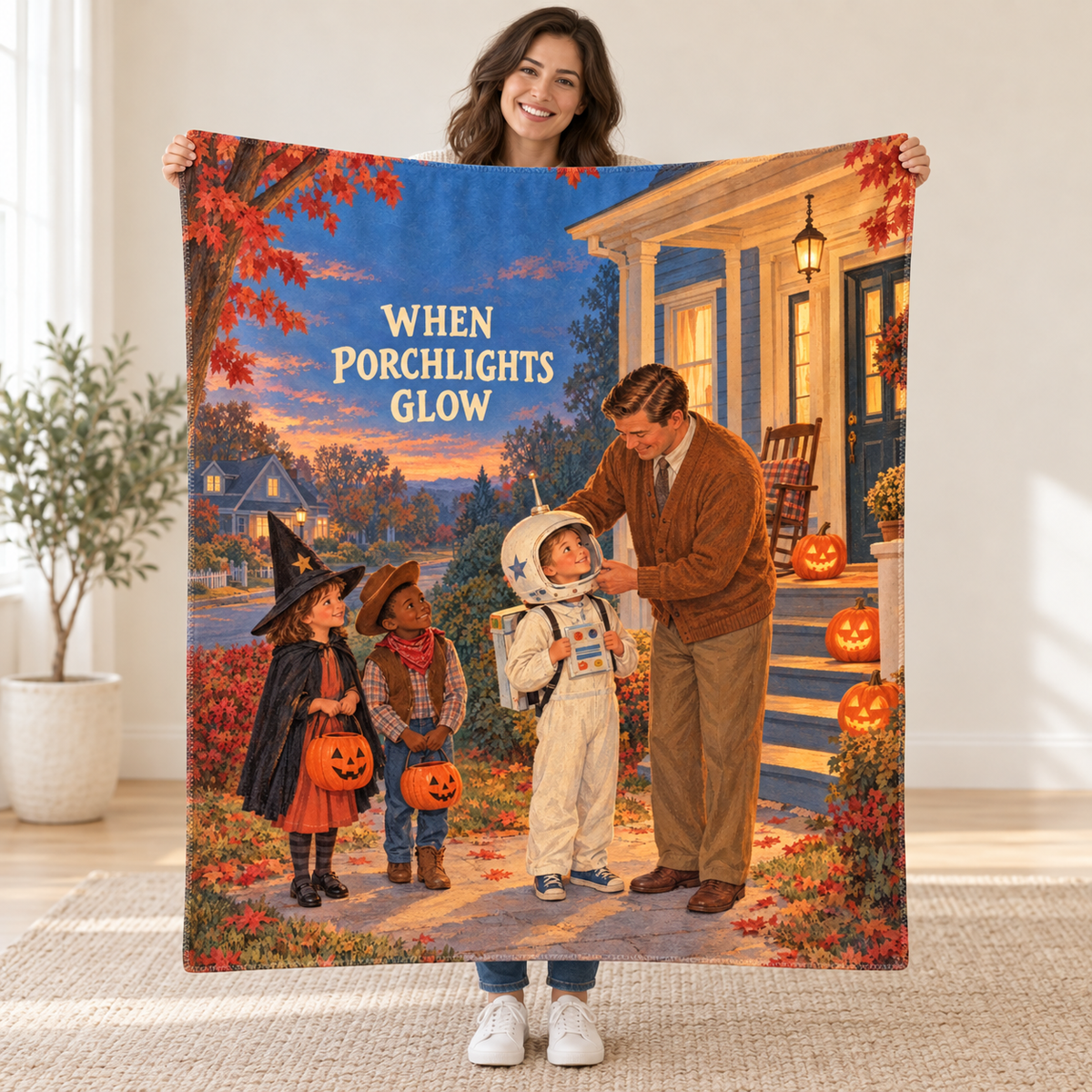 When Porchlights Glow blanket, held open