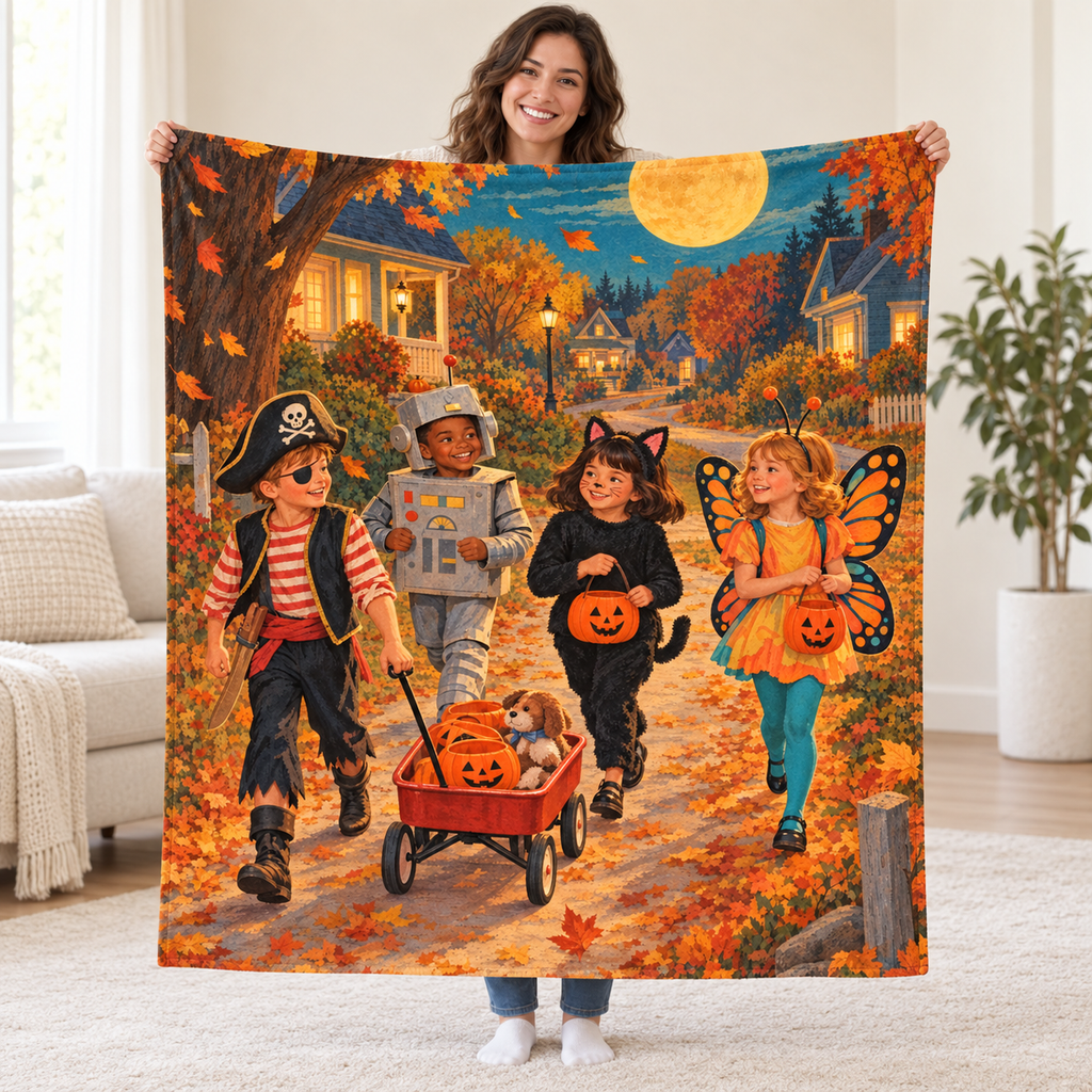 Pumpkin Pail Express blanket, held open