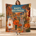 Happy Halloween Neighbors blanket, held open