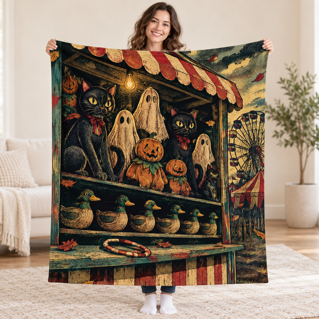 Haunted Prize Stall blanket, held open