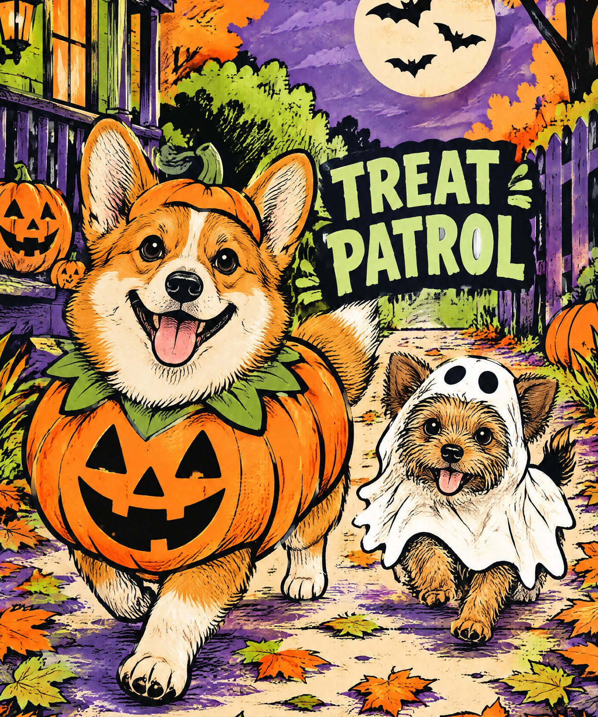 Pumpkin Pup Parade blanket, full design