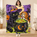 Cat and the Cauldron blanket, held open