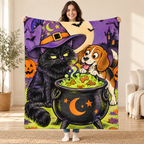 Cat and the Cauldron blanket, held open