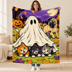 Ghost Kitten Ambush blanket, held open