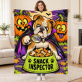 Spooky Snack Inspector blanket, held open