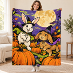 Rabbit Moon Hop blanket, held open