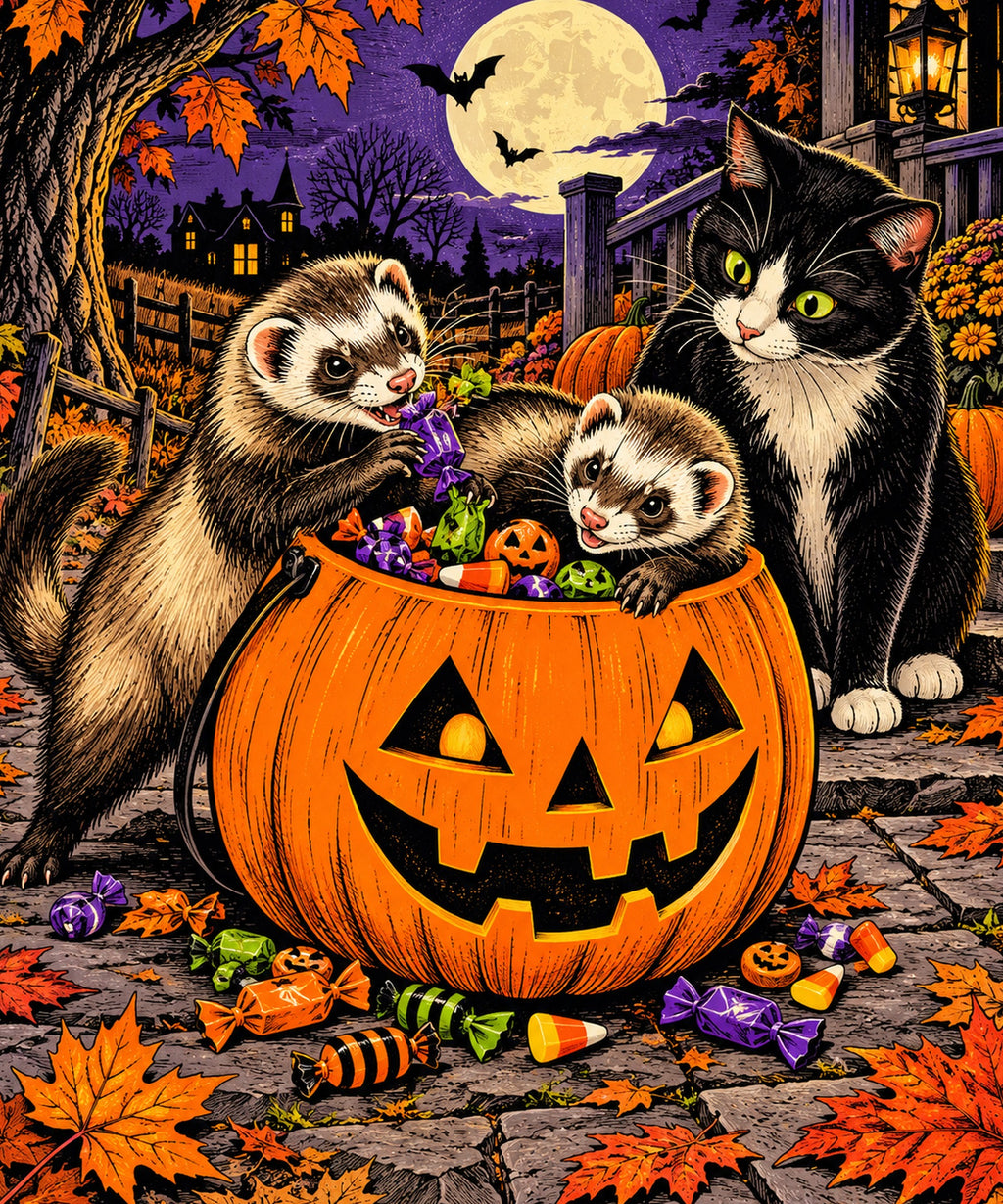 Ferret Pumpkin Caper blanket, full design