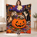 Ferret Pumpkin Caper blanket, held open
