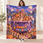 Cauldron Candy Village blanket, held open