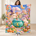 Lollipop Moon Garden blanket, held open