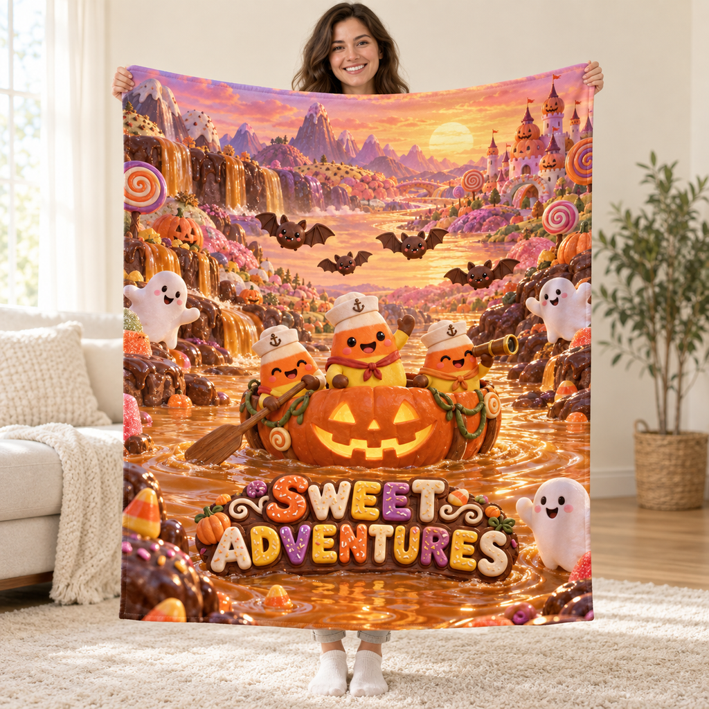 Caramel River Voyage blanket, held open