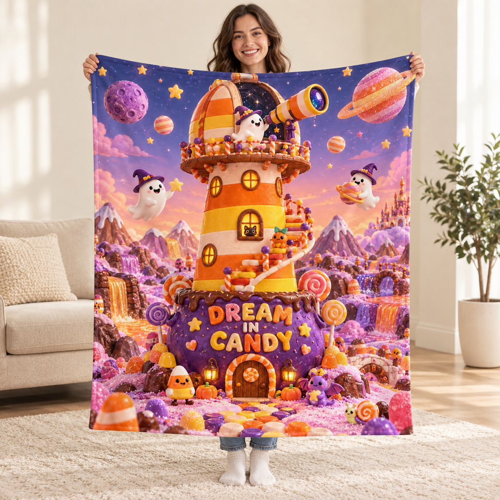 Candy Corn Observatory blanket, held open