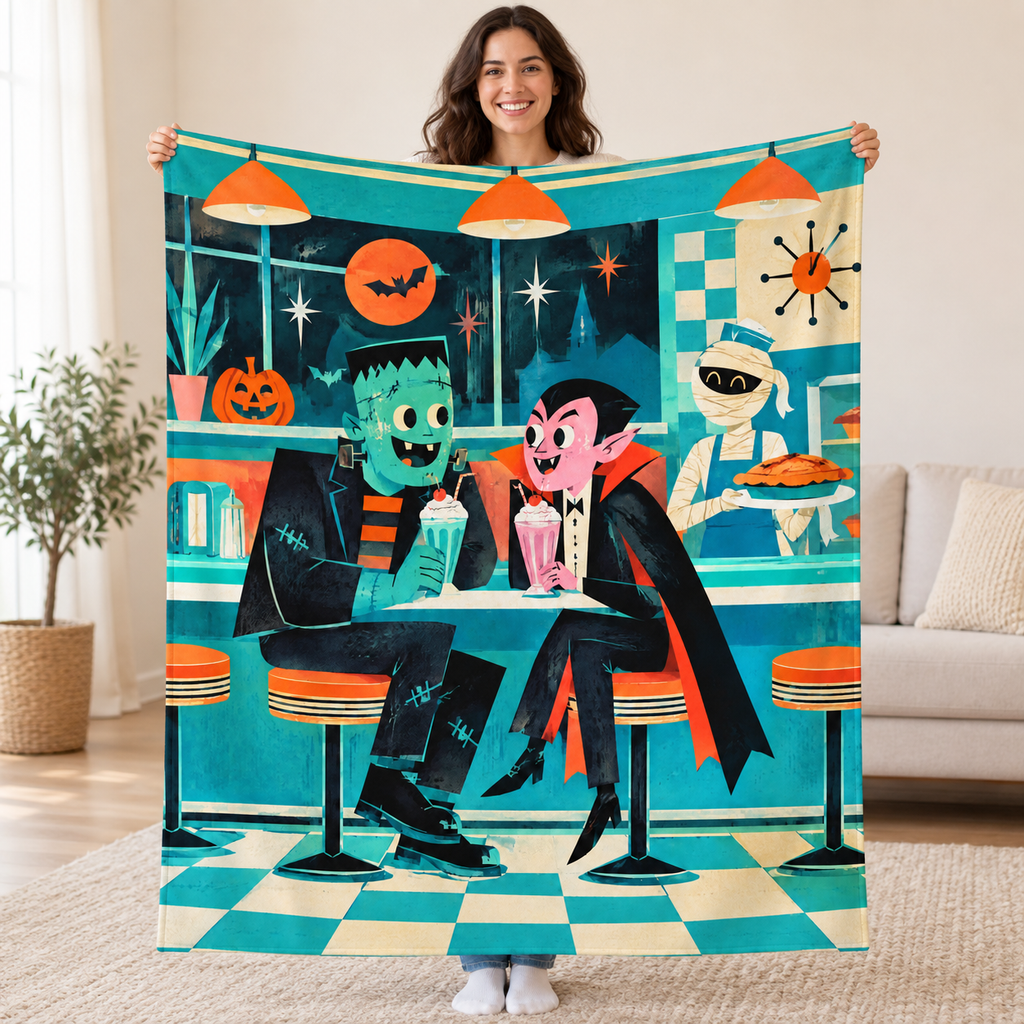 Diner After Dark blanket, held open