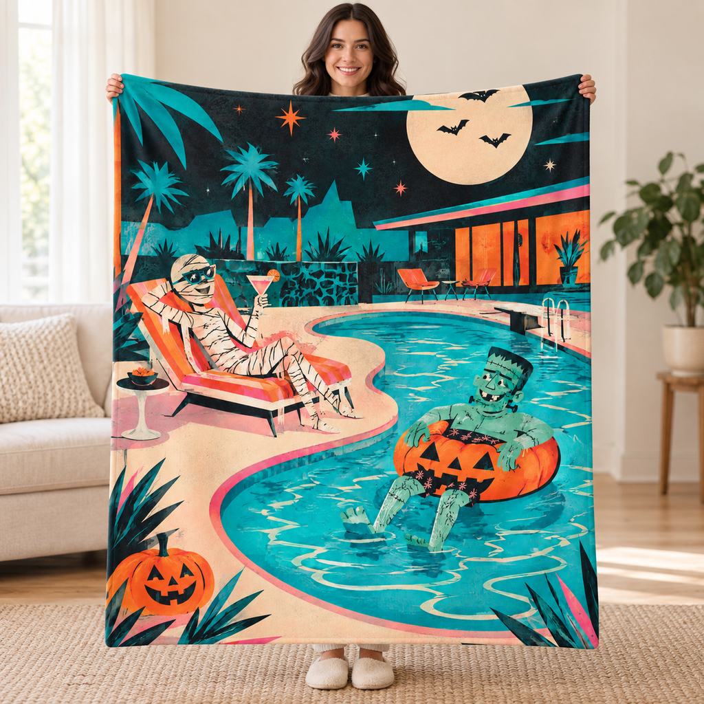 Monsters Pool Party blanket, held open