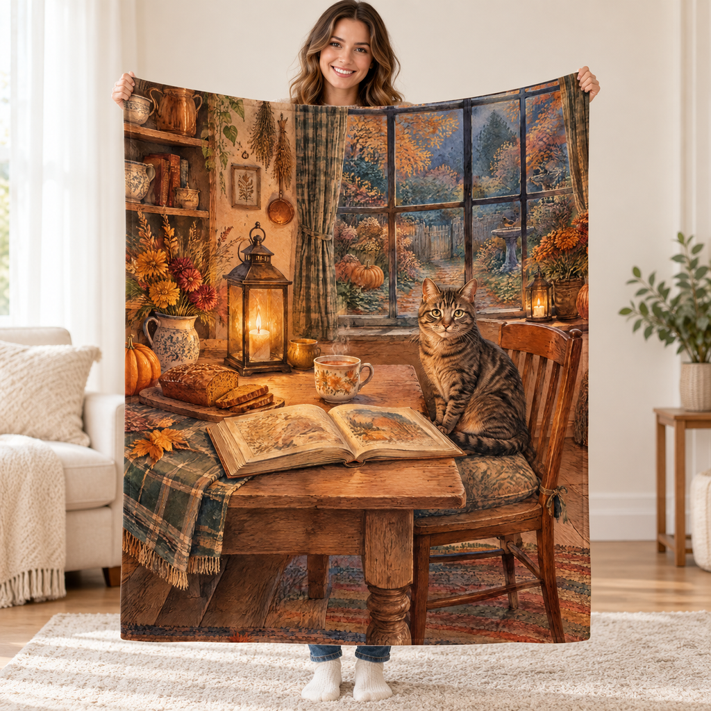 Kitchen Window Stories blanket, held open