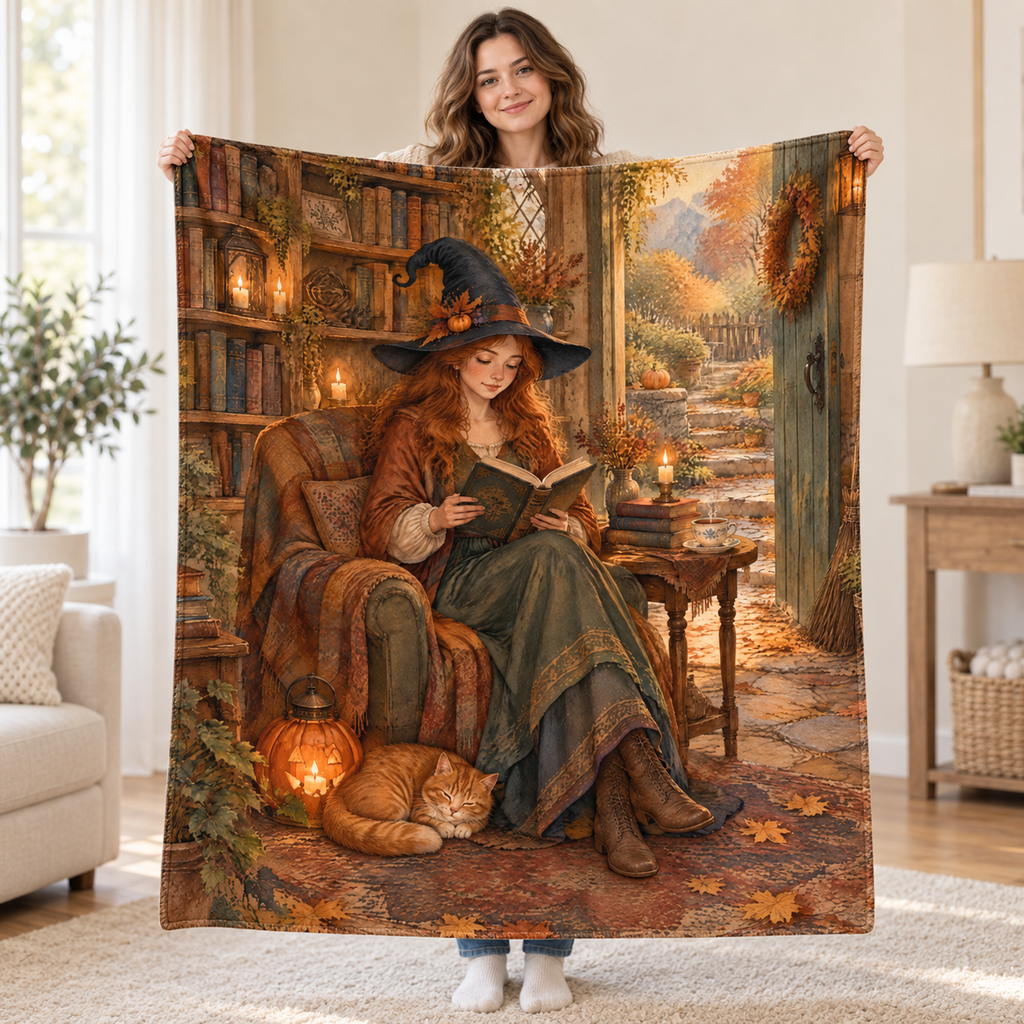 Library Garden Door blanket, held open