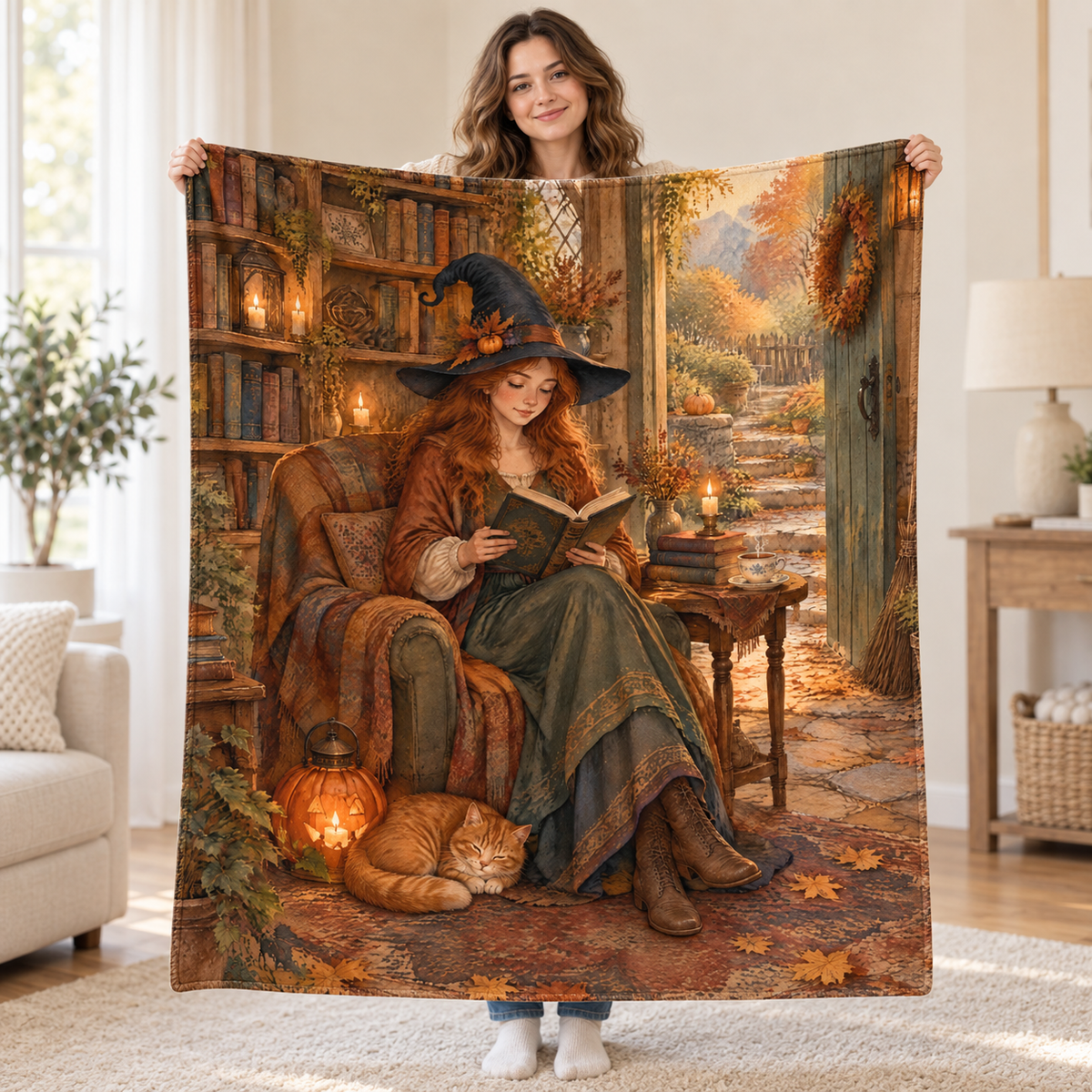 Library Garden Door blanket, held open