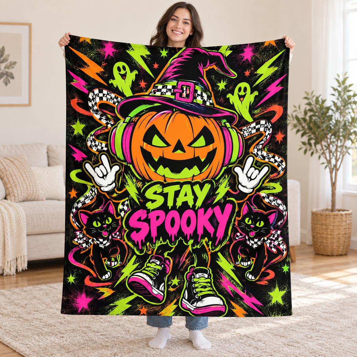 Pumpkin Bass Drop blanket, held open
