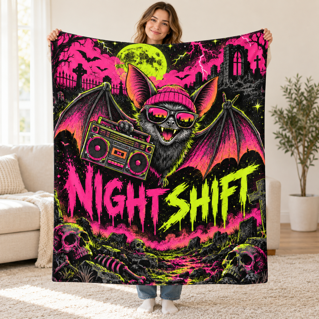 Bat Boombox Beat blanket, held open
