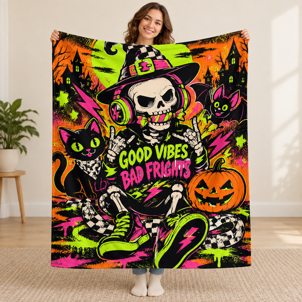 Skull Candy Static blanket, held open