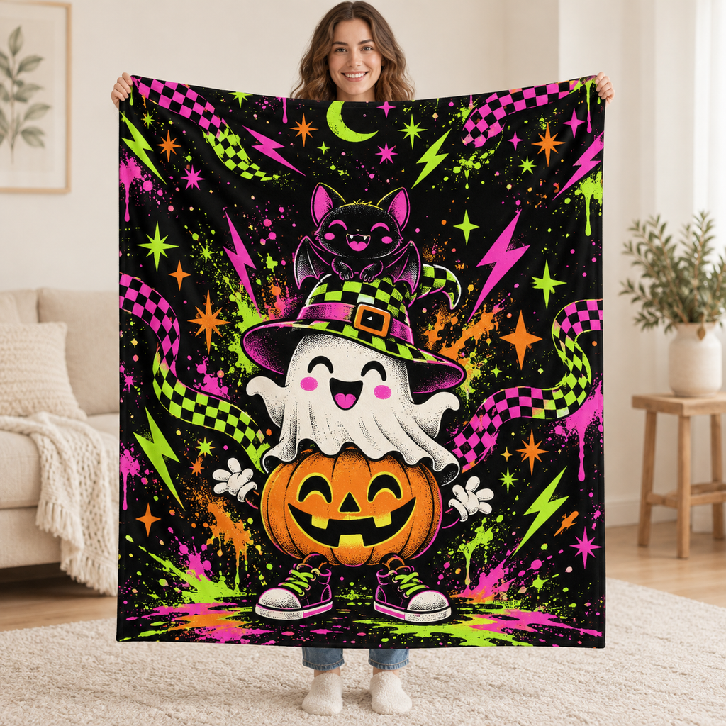 Halloween Neon Totem blanket, held open