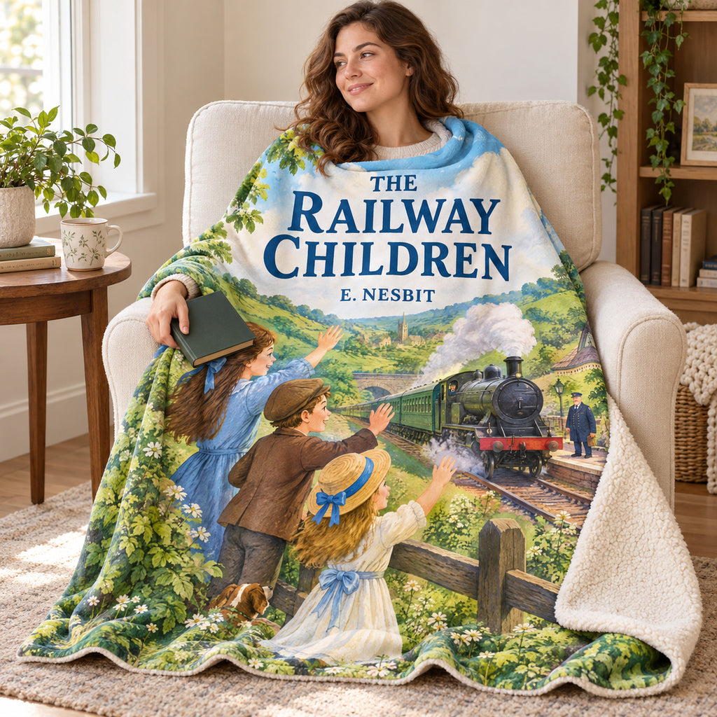 The Railway Children blanket, wrapped around a reader