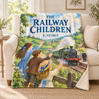 The Railway Children blanket, on a sofa