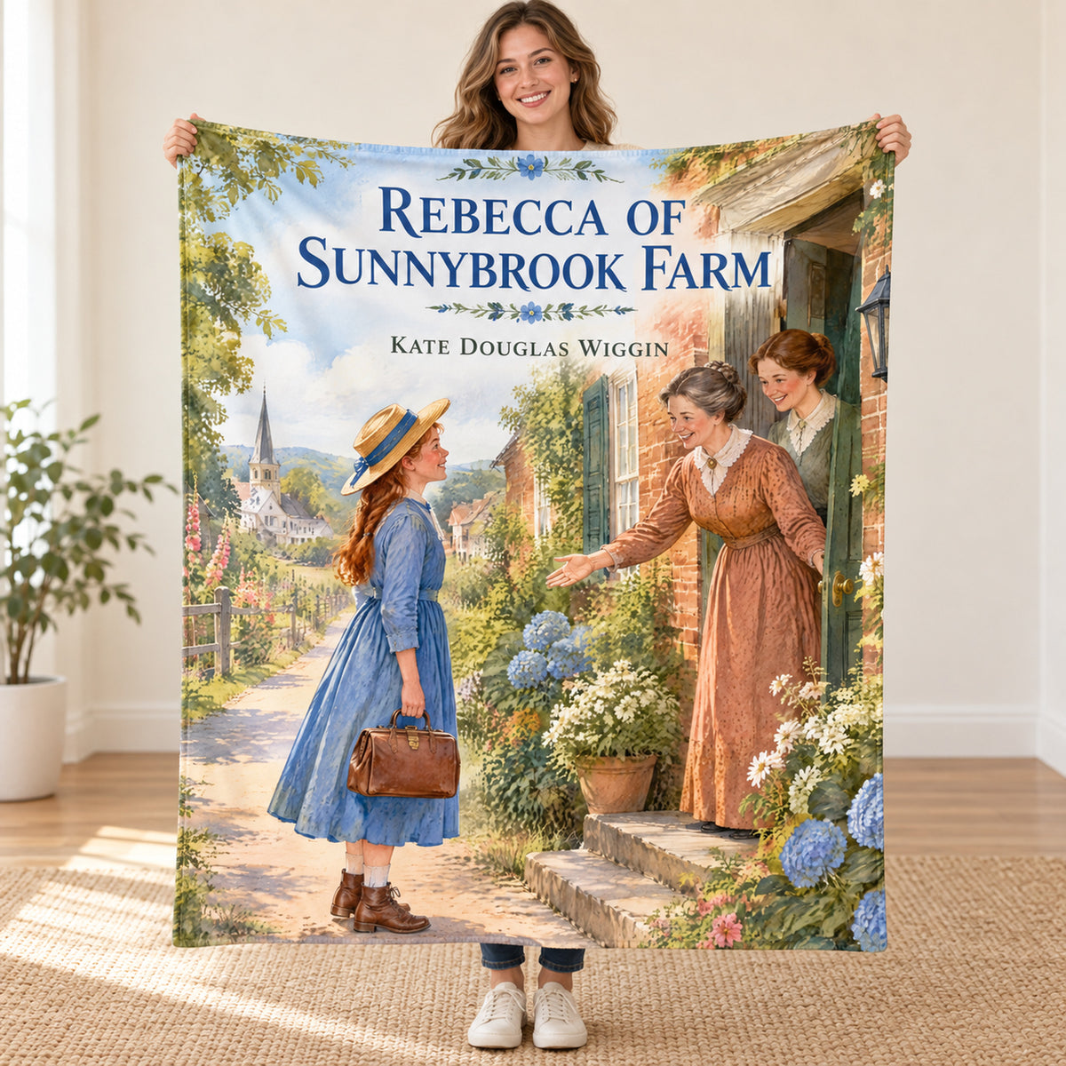Rebecca of Sunnybrook Farm blanket, held open