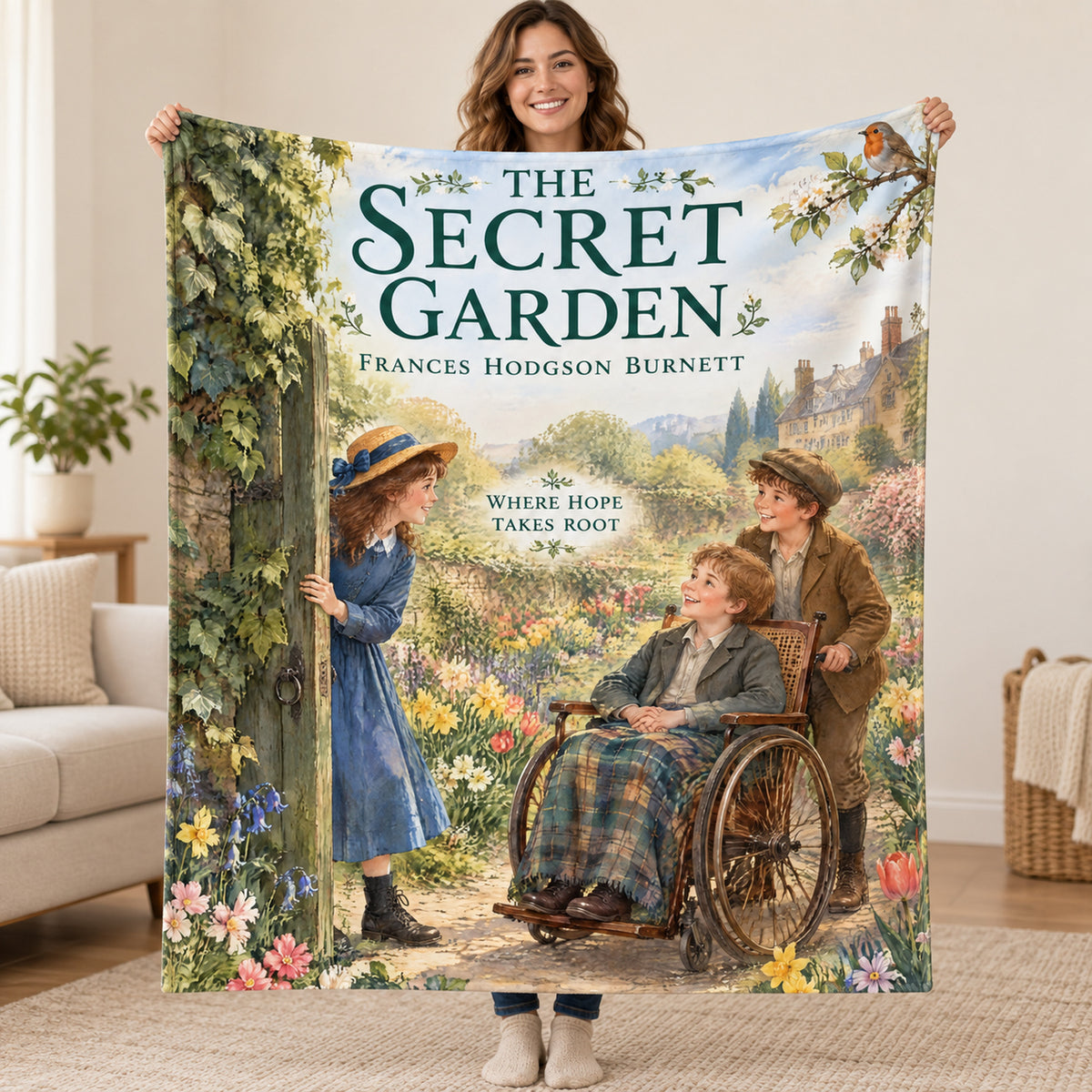 The Secret Garden blanket, held open