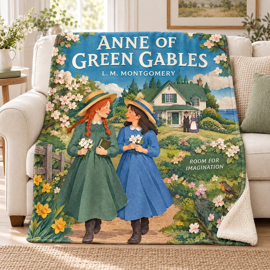 Anne of Green Gables blanket, on a sofa