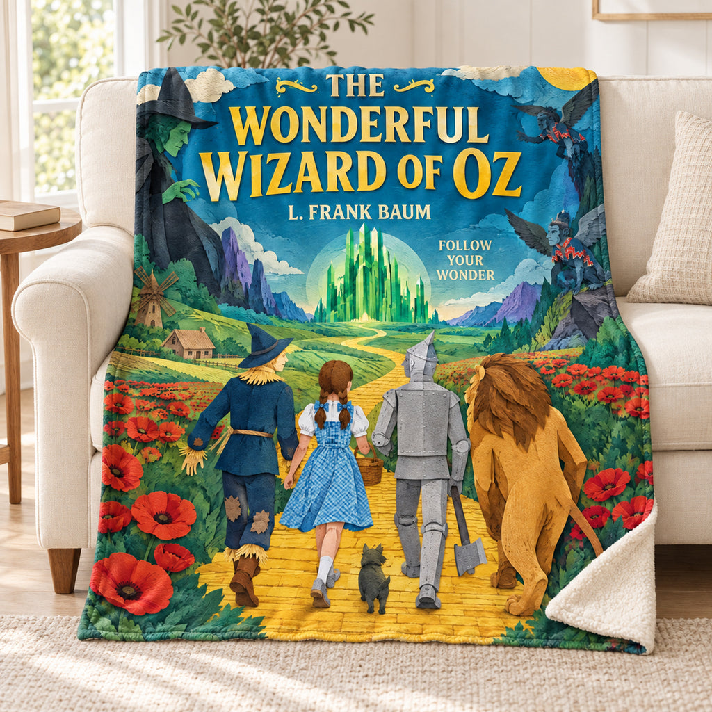 The Wonderful Wizard of Oz blanket, on a sofa