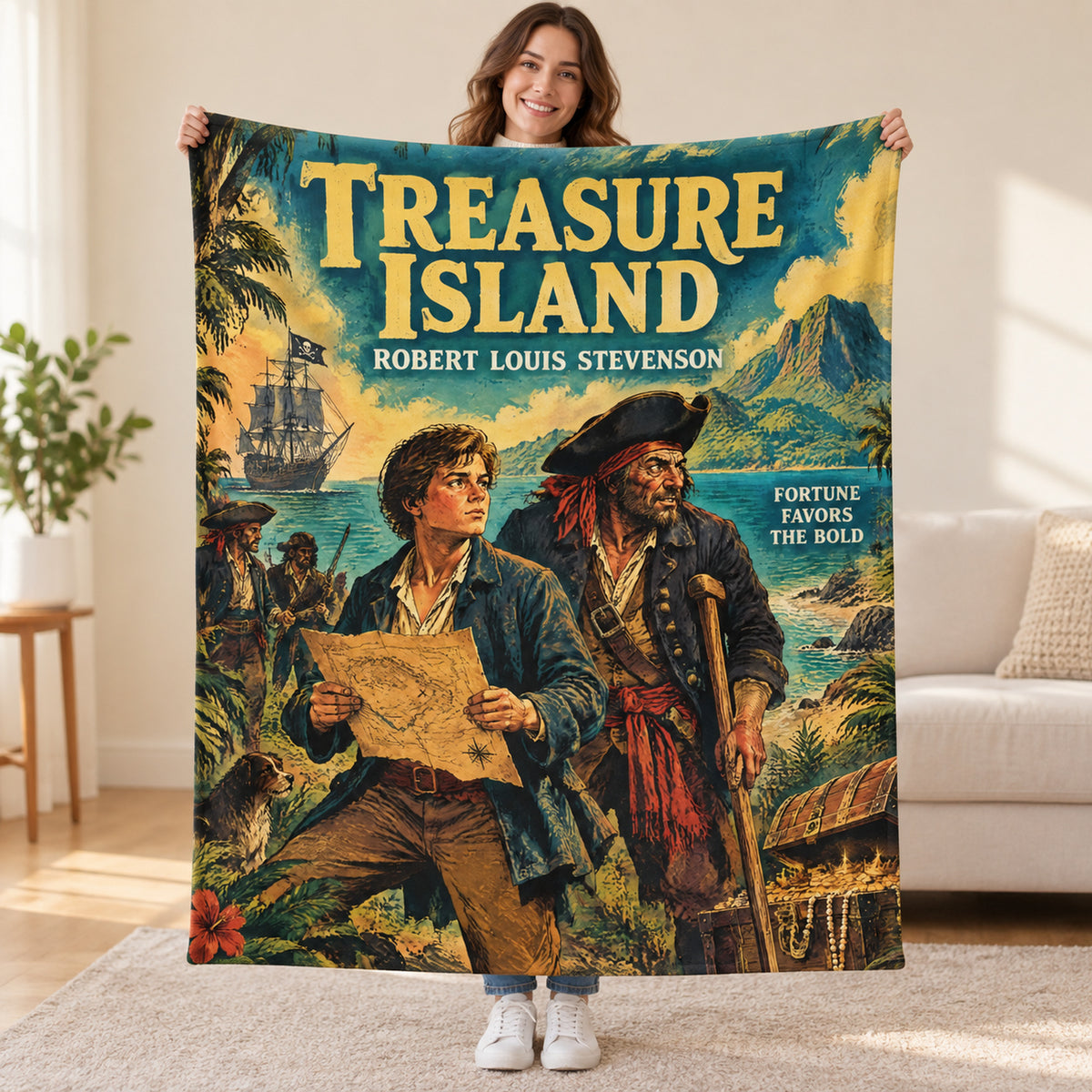 Treasure Island blanket, held open