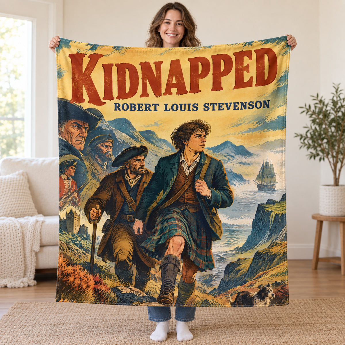 Kidnapped blanket, held open