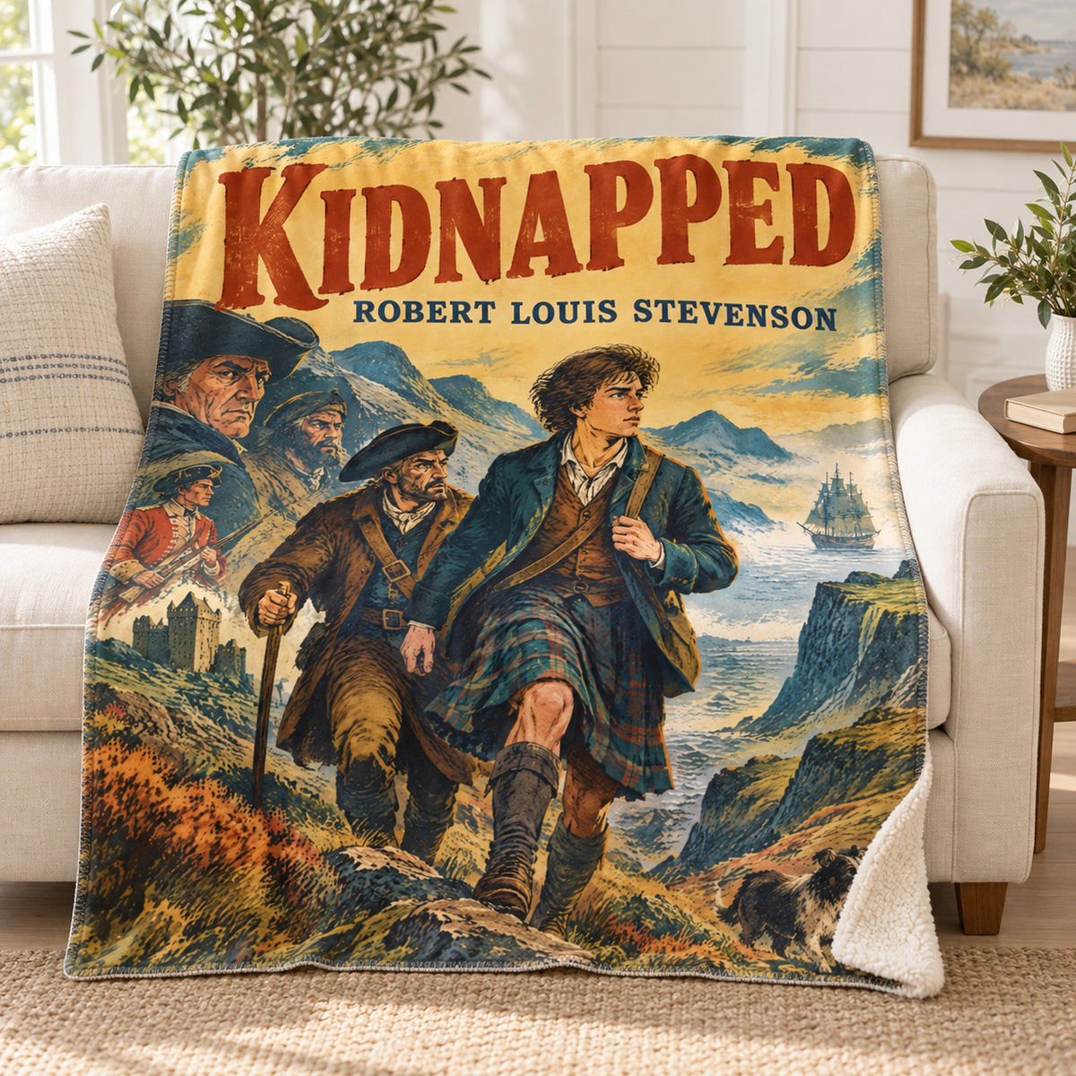 Kidnapped blanket, on a sofa