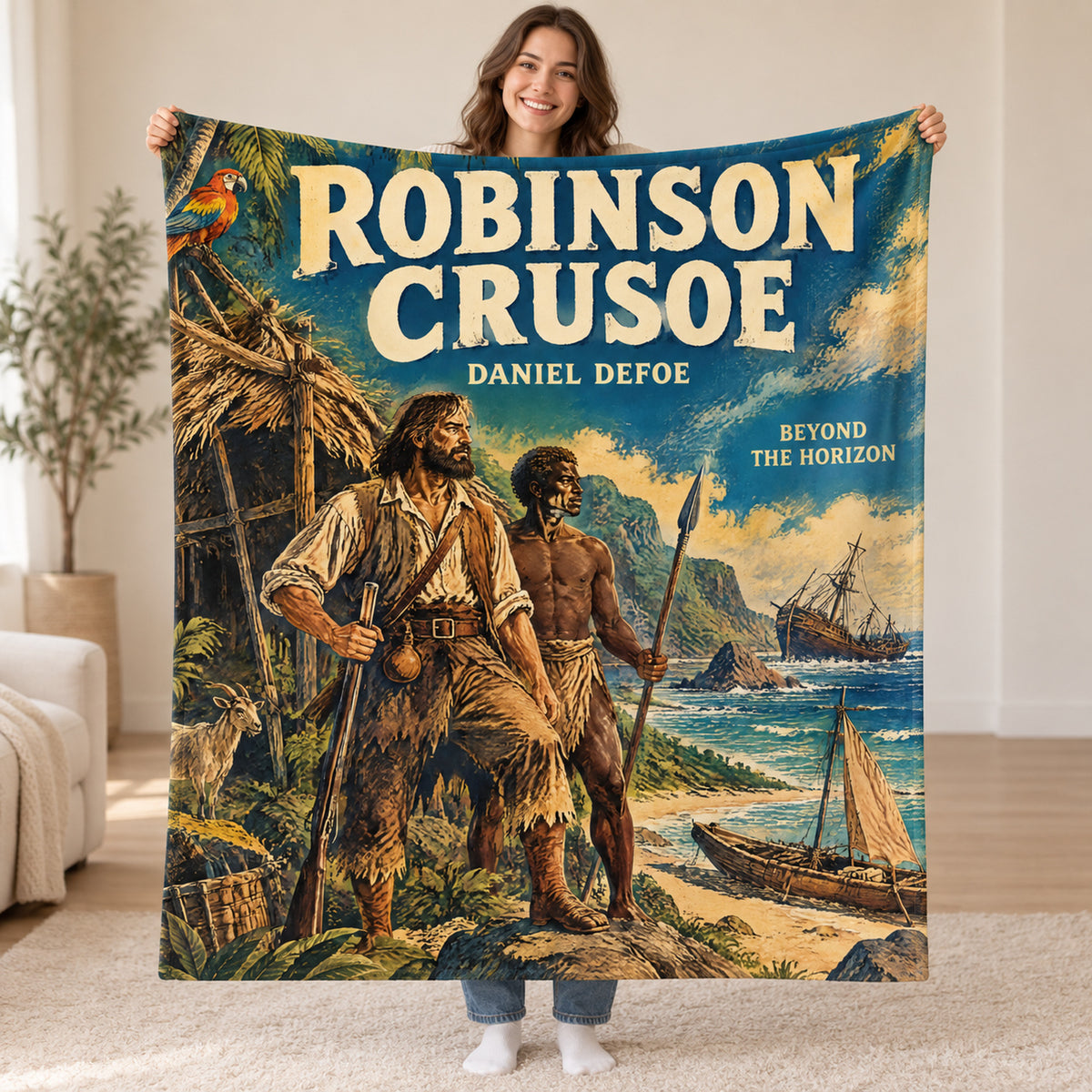 Robinson Crusoe blanket, held open