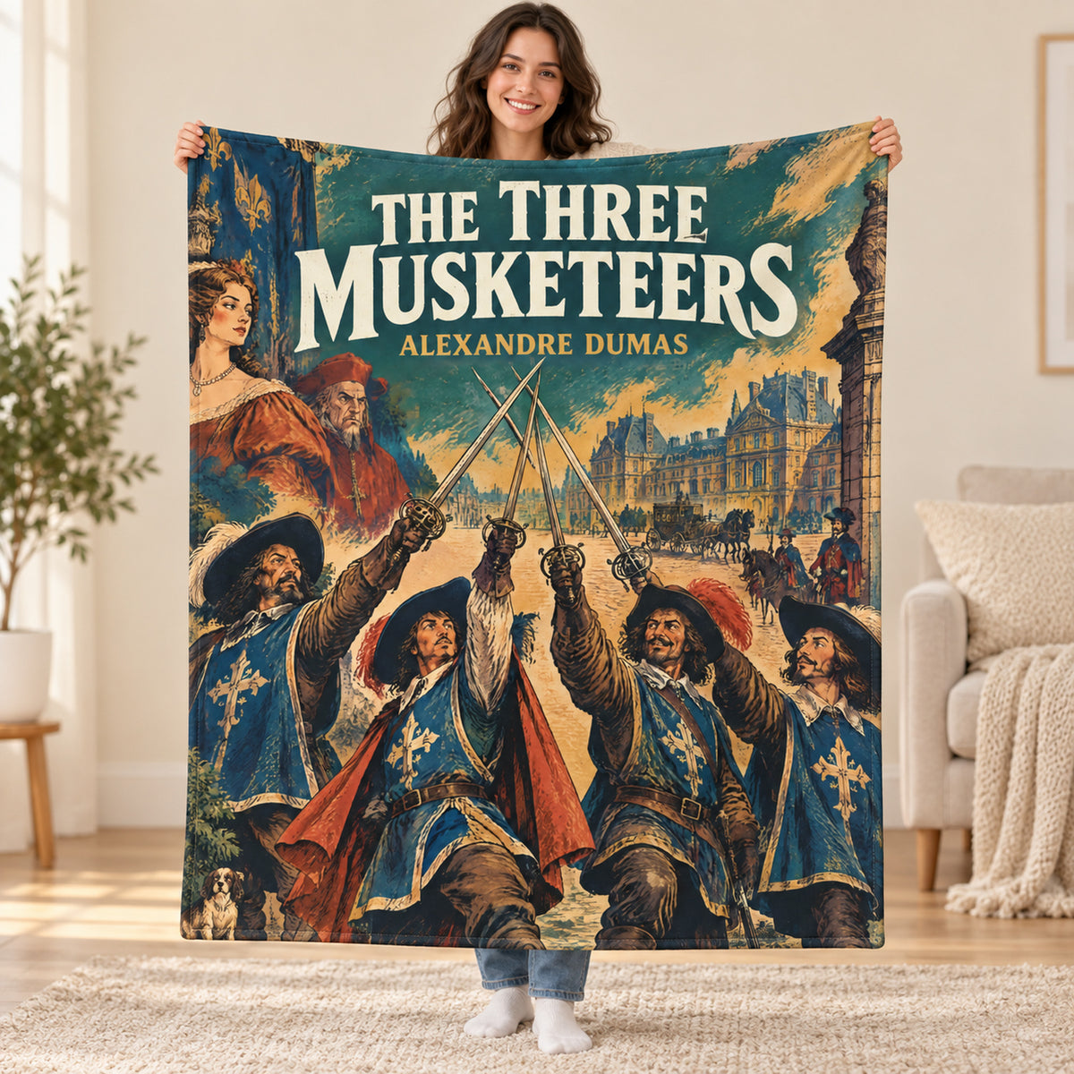 The Three Musketeers blanket, held open