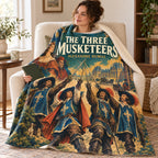 The Three Musketeers blanket, wrapped around a reader
