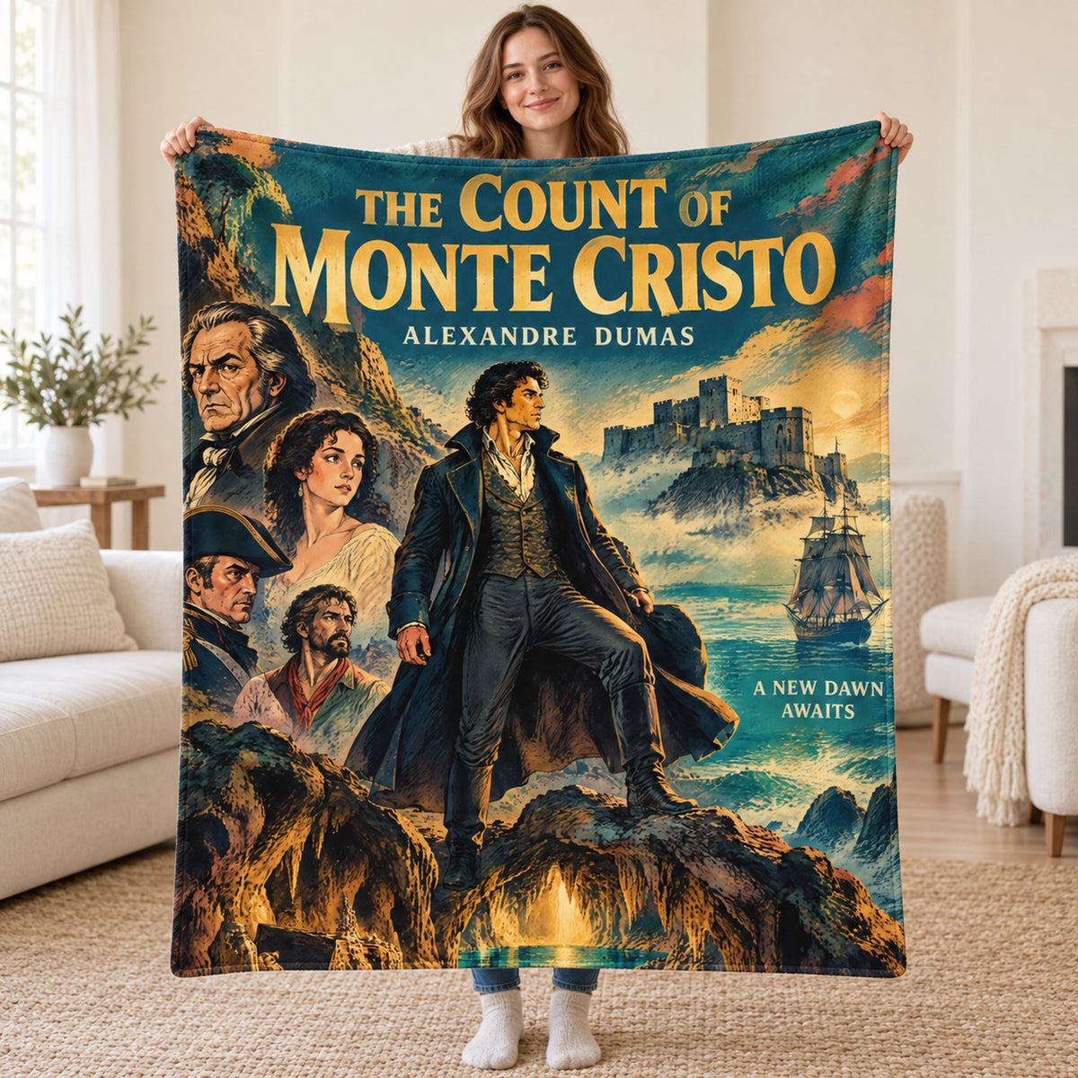 The Count of Monte Cristo blanket, held open