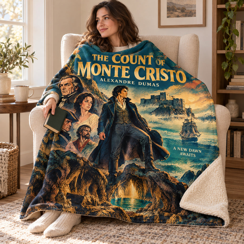 The Count of Monte Cristo blanket, wrapped around a reader