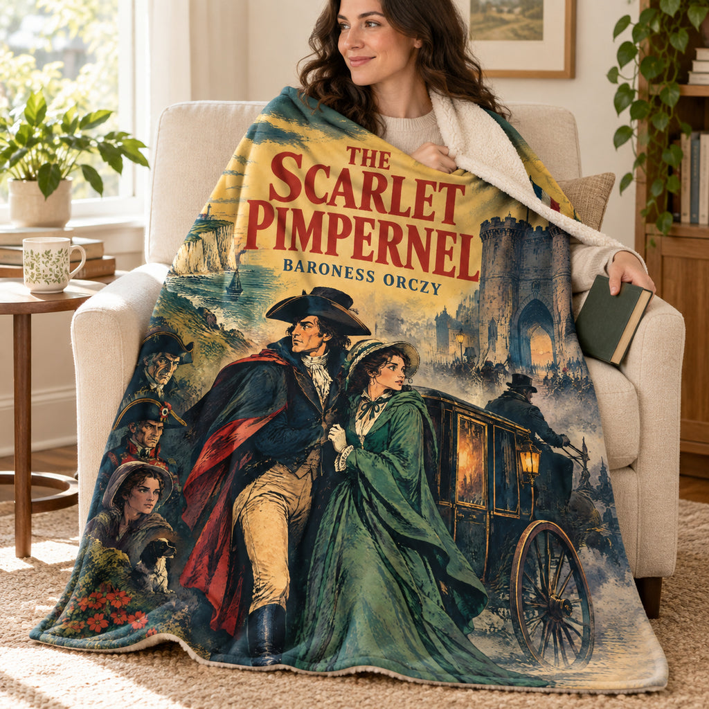 The Scarlet Pimpernel blanket, wrapped around a reader