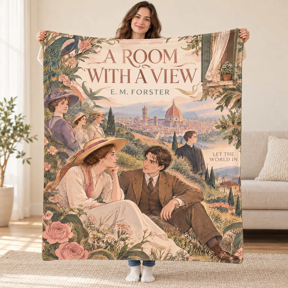 A Room with a View blanket, held open