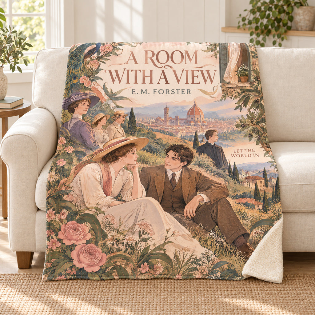 A Room with a View blanket, on a sofa