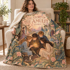 The Story of the Amulet blanket, wrapped around a reader