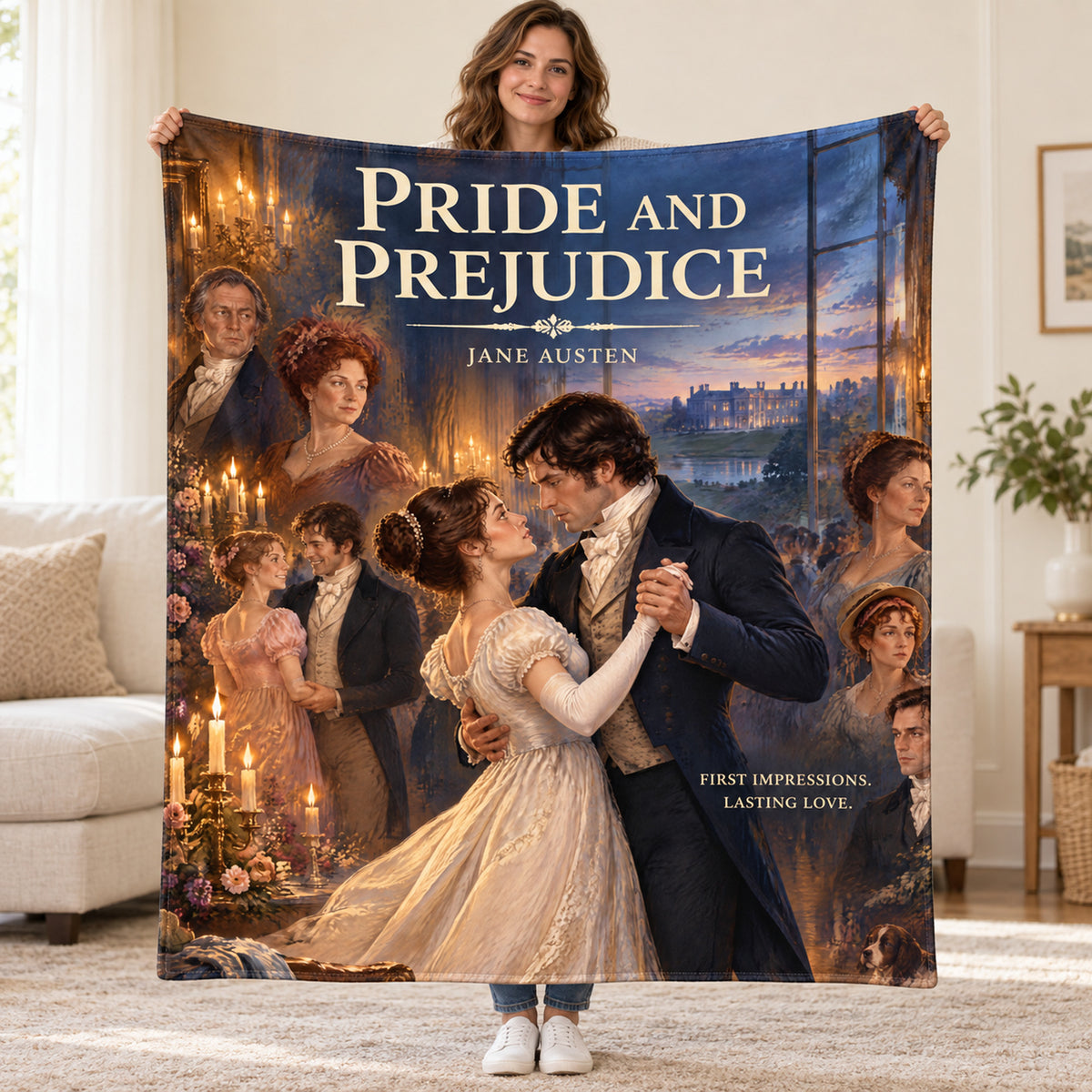 Pride and Prejudice blanket, held open